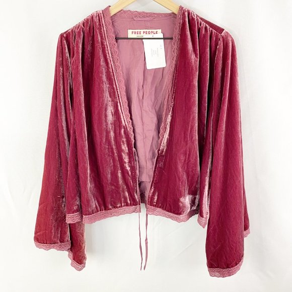 Free People Jackets & Blazers - Free People Velvet Bed Jacket Smokey Wings Extra Small
